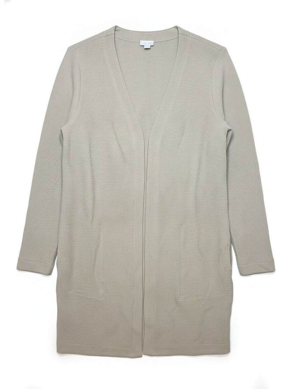Hanro Beige Longline Open Front Cotton Blend Cardigan Sweater Pockets Size Small